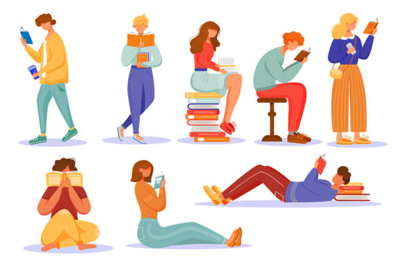 Books Reading Flat Vector Illustrations Graphics