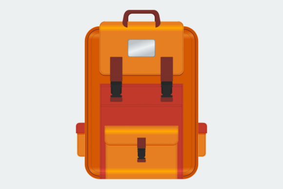 Front View Orange School Backpack Graphics