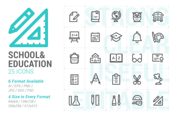 School Education Strong Line Icon Graphics